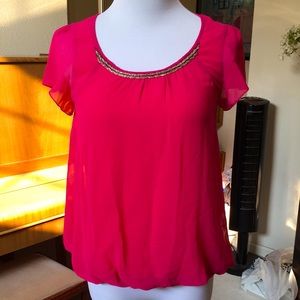 Hot Pink, Flowy Women’s Top with Beaded Neckline